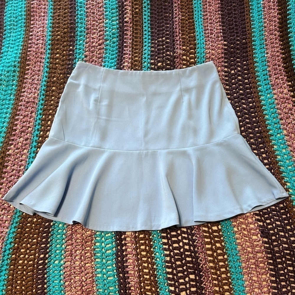 Sfera Blue Skirt with bottom flare and side zipper, Size European Medium